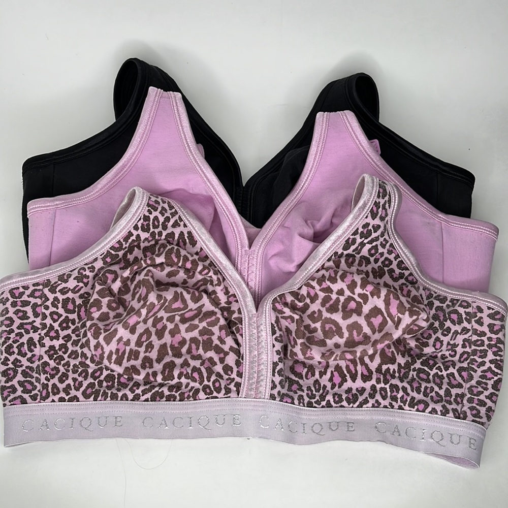 Cacique (Lane Bryant) Bras Sz 40D. Pink/Black/Pink Animal print lot of 3